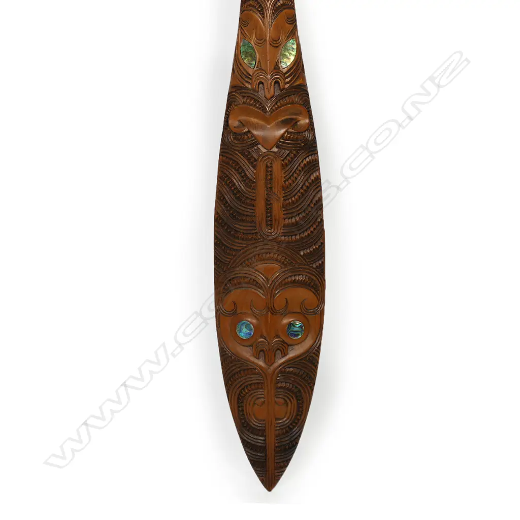 A contemporary carved Māori short waka hoe by Richard (Rangi) Redman, Image 1++